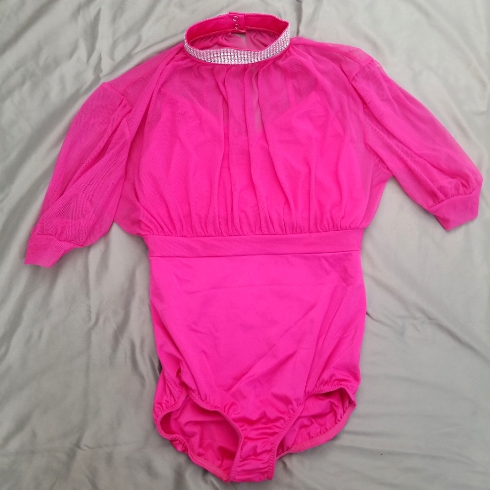 Kellé "Vogue" Mesh Puff Sleeve Leotard